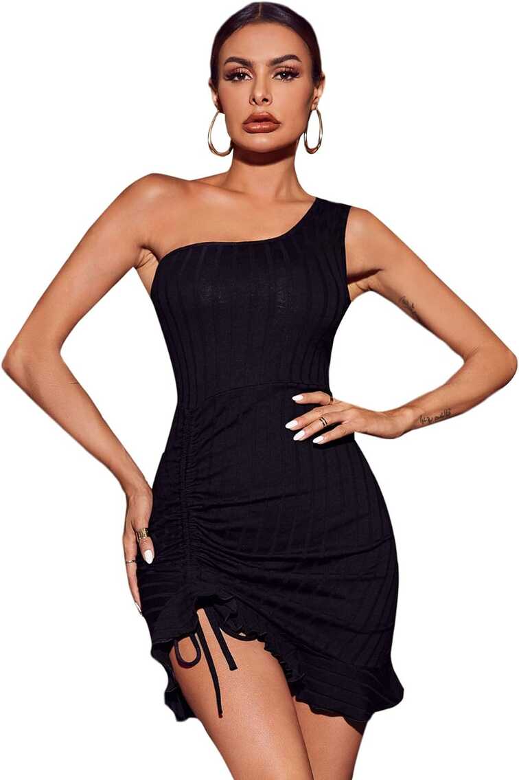 SheIn Women&#39;s One Shoulder Ruffle Bodycon Mini Dress Turkey ...