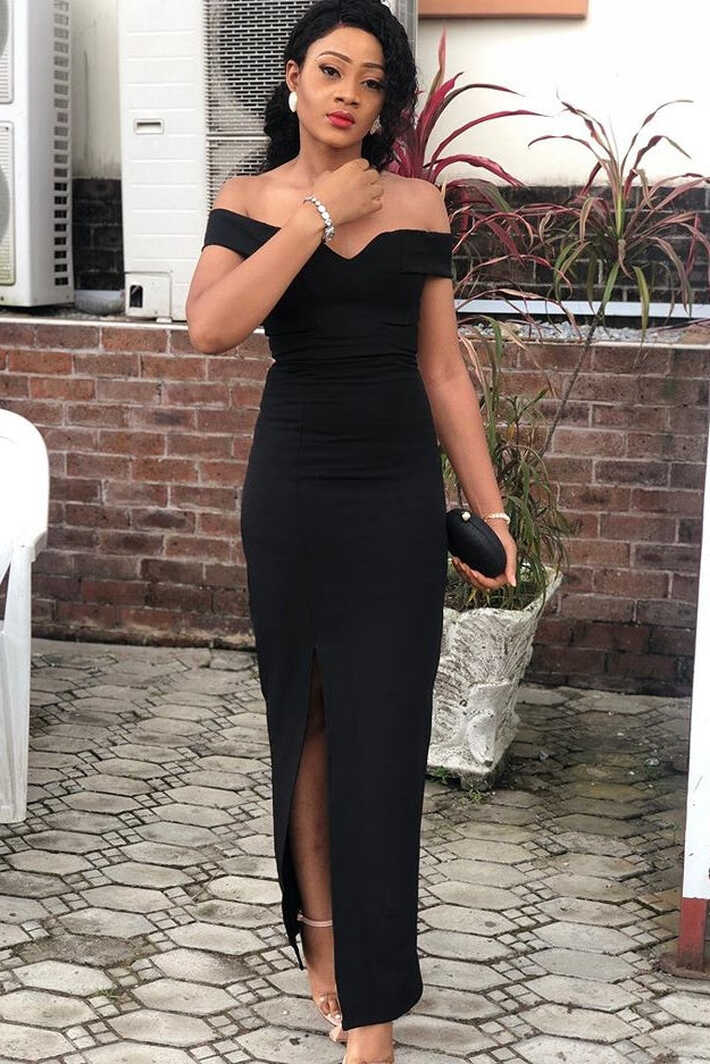 Sheath Black Floor Length Simple Casual Prom Dresses Party Dresses