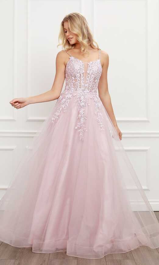 Sheer-Embroidered-Corset Long Prom Ball Gown - PromGirl