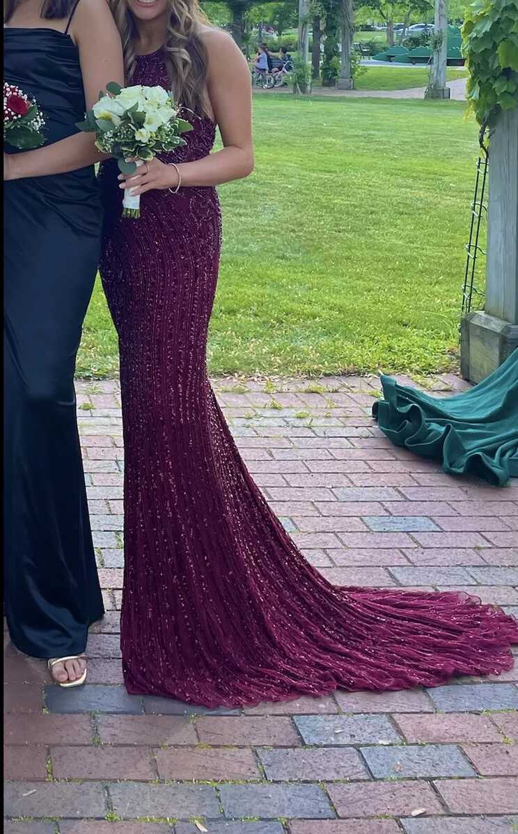 Sherri Hill Beaded Prom/Formal Dress Burgundy Fitted, Lace-up Back ...