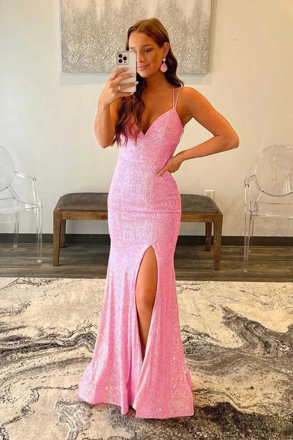 Shiny Pink Mermaid Spaghetti Straps Prom Dresses MP821 | Musebridals