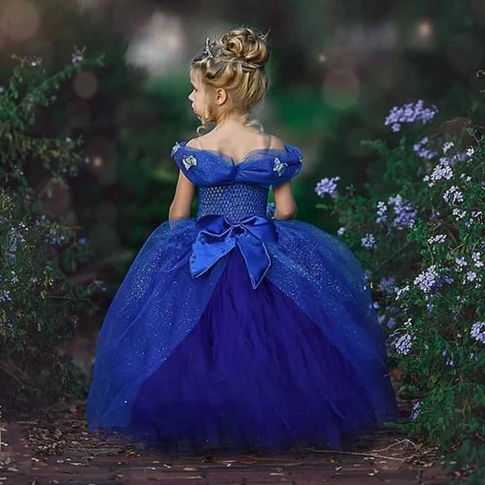 Shiny Royal Blue Flower Girl Dresses Long Off Shoulder Butterfly ...