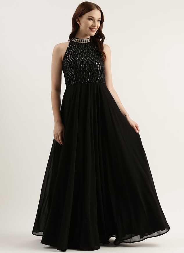 Shop Black Georgette Sequins Gown Party Wear Online at Best Price ...