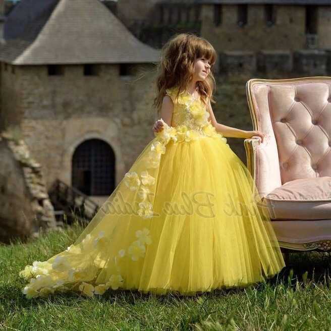 Shop Luxury Stylish Lemon Yellow Gown - Long Tail Baby Dress