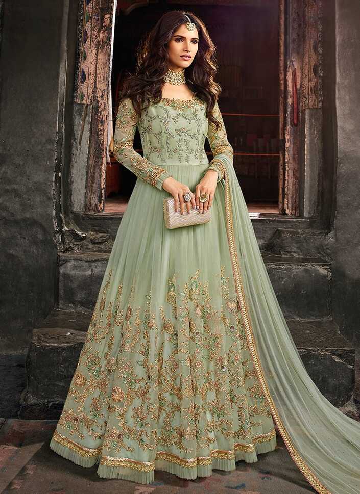 Shop Mint Green Net Embroidered Gown Party Wear Online at Best ...