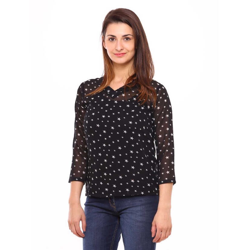 Shop Online Black Casual Tops Polyester Printed Tops For Girl ...