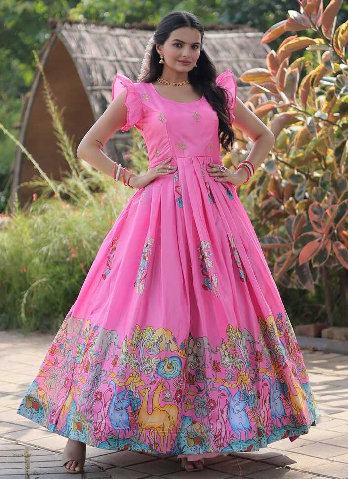 Shop Online Silk Designer Gown In Pink : 274434 -