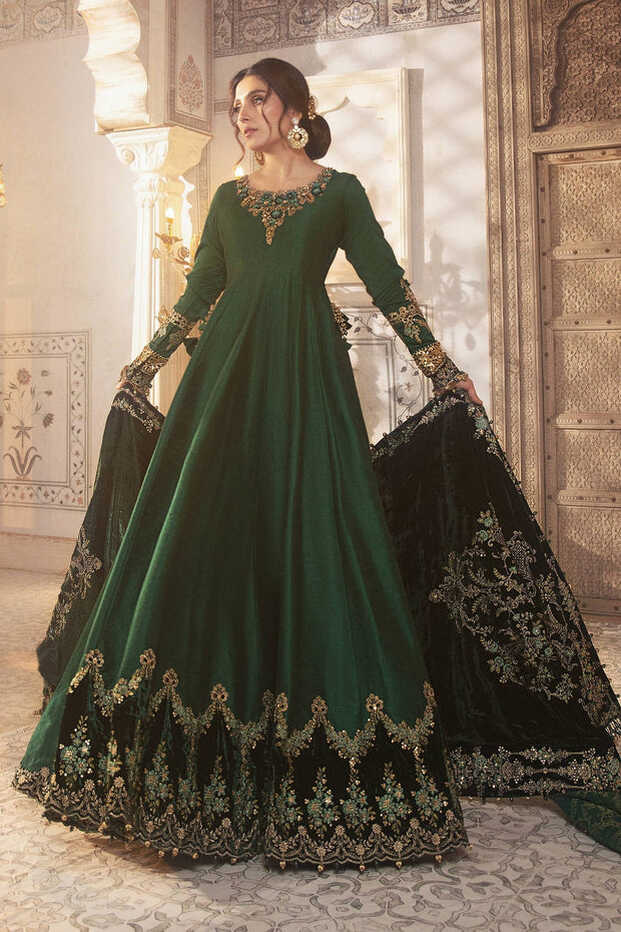 Shop Pakistani Wedding Dress Long Frock With Velvet Shawl ...