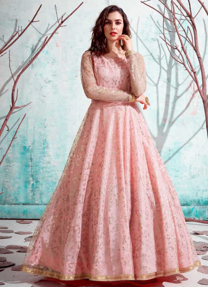 Shop Pink Net Fancy Designer Gown Online : 180445 -