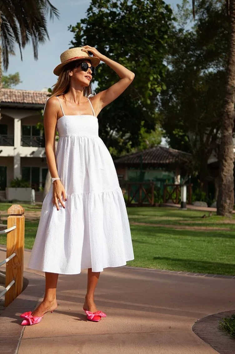 Shop Tiered White Cotton Summer Dress for AED 930 by Vafa Adams ...