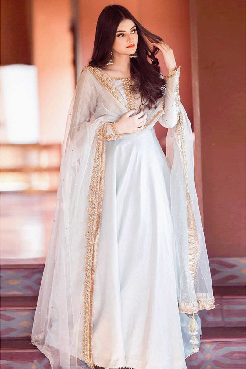 Shop Wide Range Zari Embroidered White Anarkali Suit LSTV114591