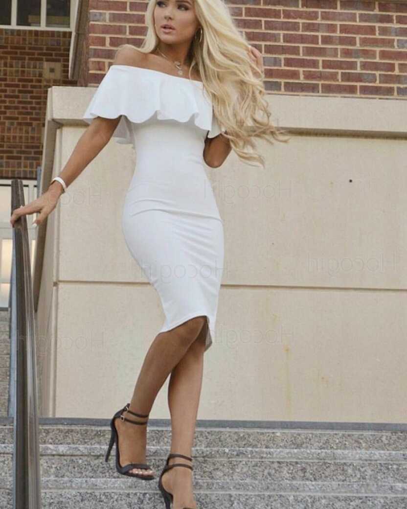 Shop off the Shoulder White Knee Length Graduation Dress from ...