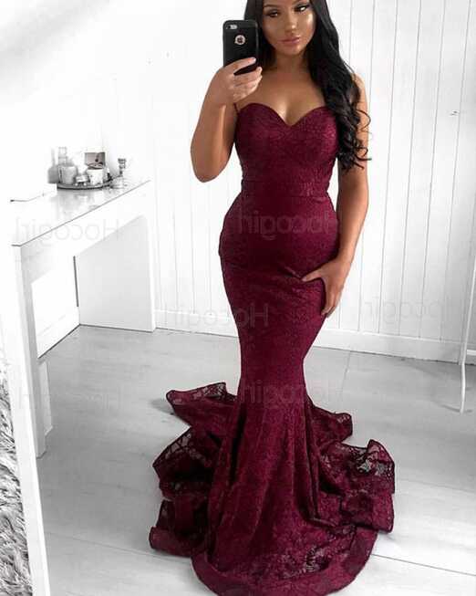 Shop sweetheart lace burgundy mermaid style prom dress from ...