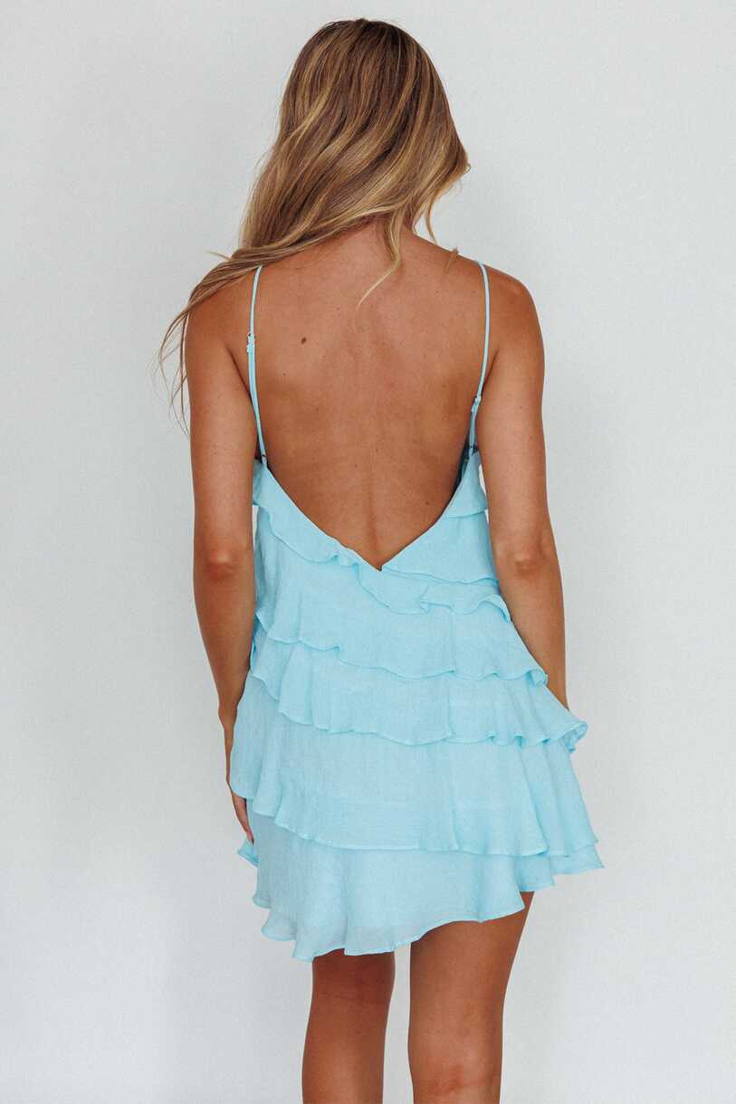 Shop the Arrabel Tiered Ruffle Mini Dress Sky Blue | Selfie Leslie