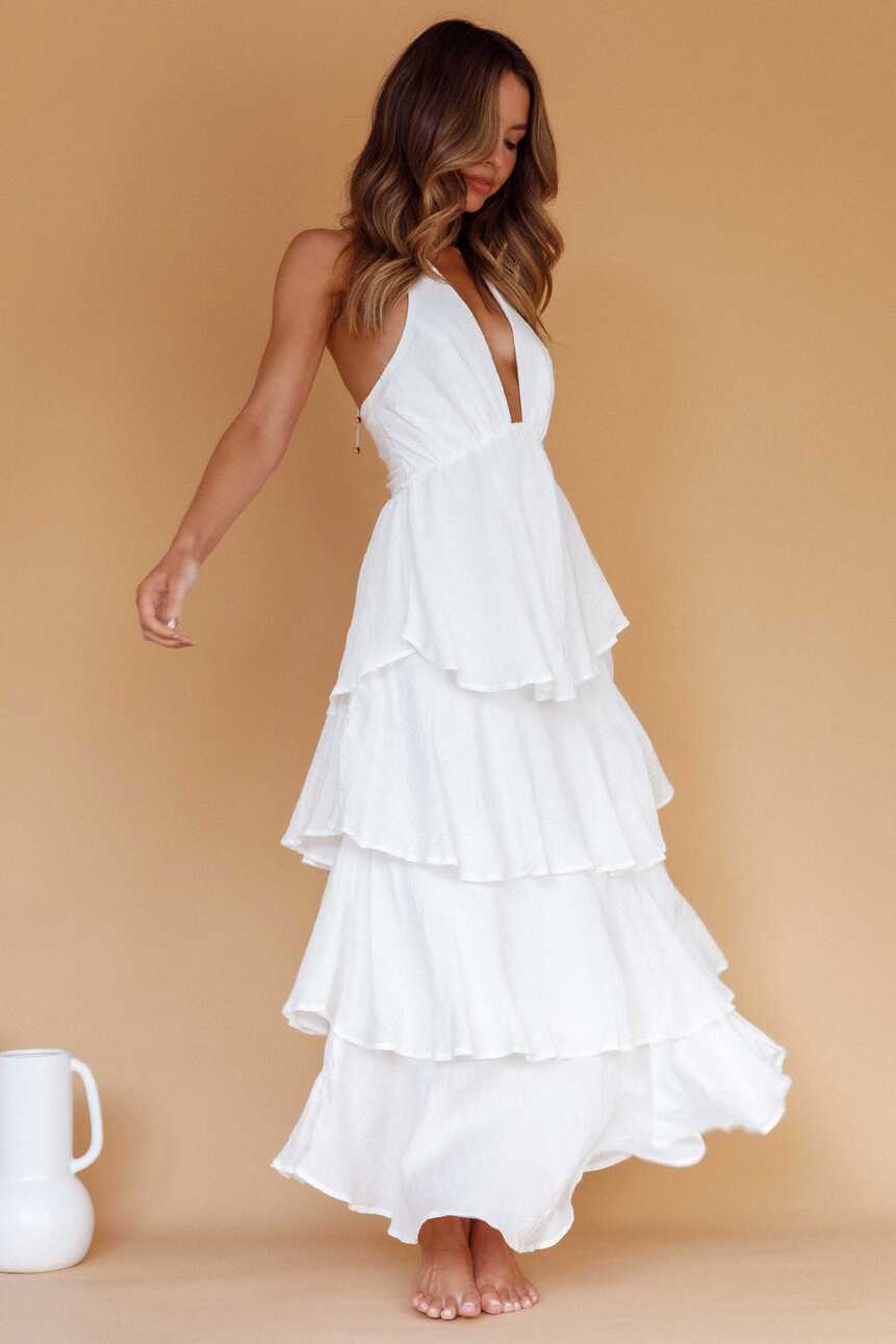 Shop the Catalina Tiered Ruffle Maxi Dress White | Selfie Leslie