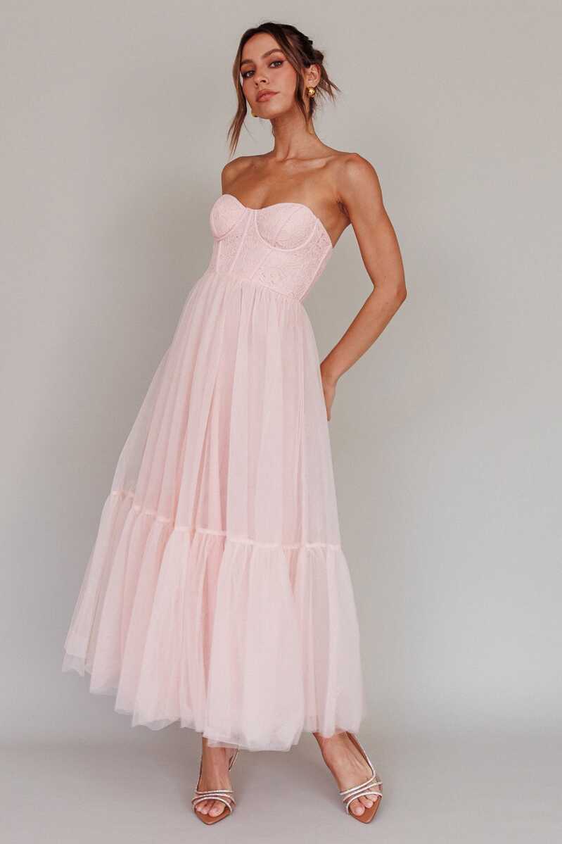 Shop the Dancing With Me Sweetheart Tulle Midi Dress Pink | Selfie ...