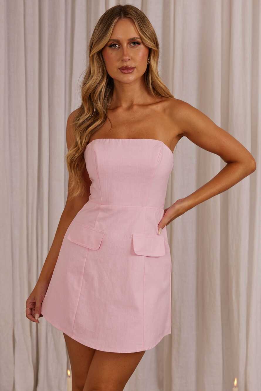 Shop the Justine Strapless Faux Pocket Mini Dress Pink | Selfie Leslie