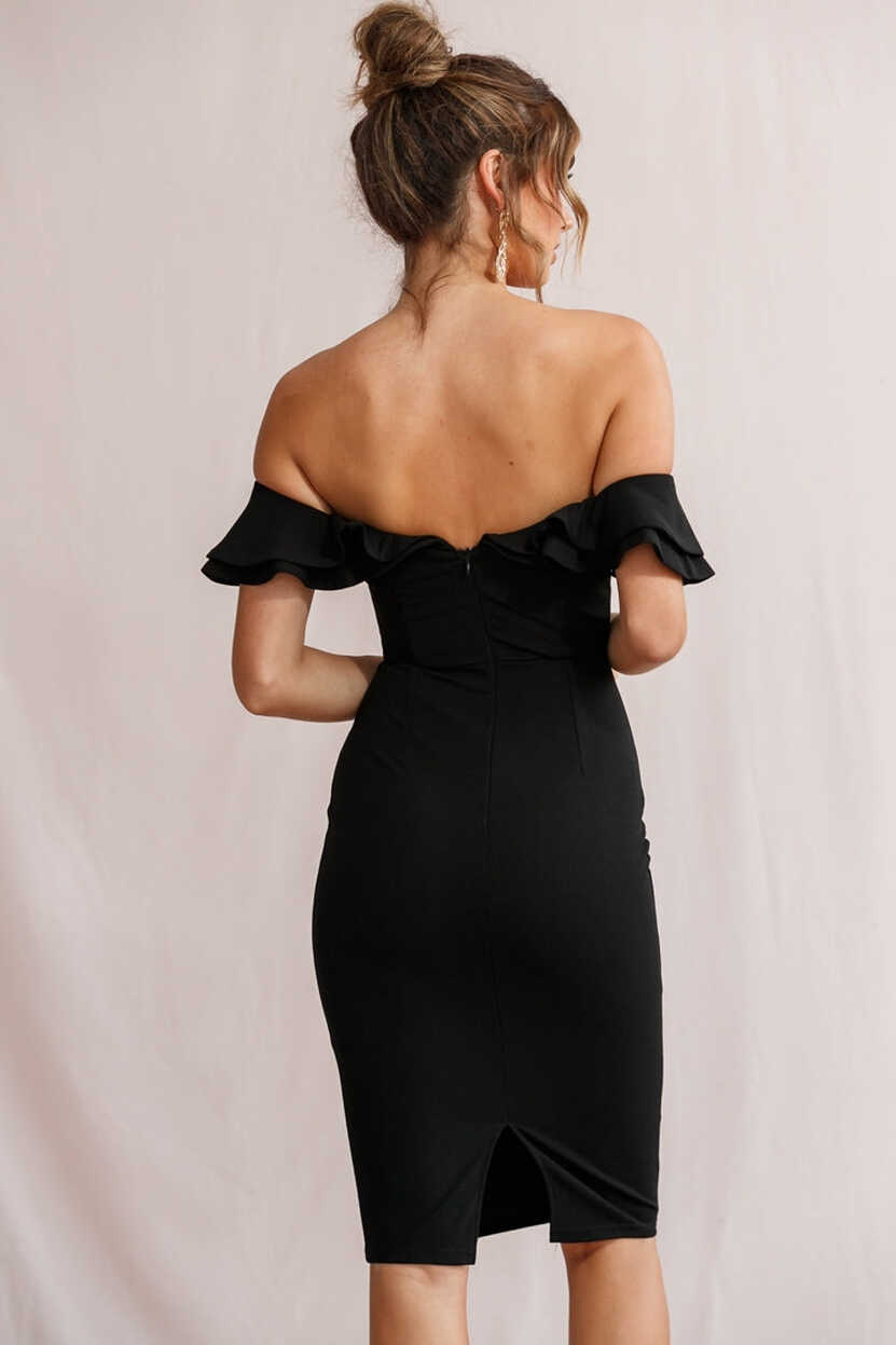 Shop the Rossi Ruffled Off The Shoulder Bodycon Dress Black ...