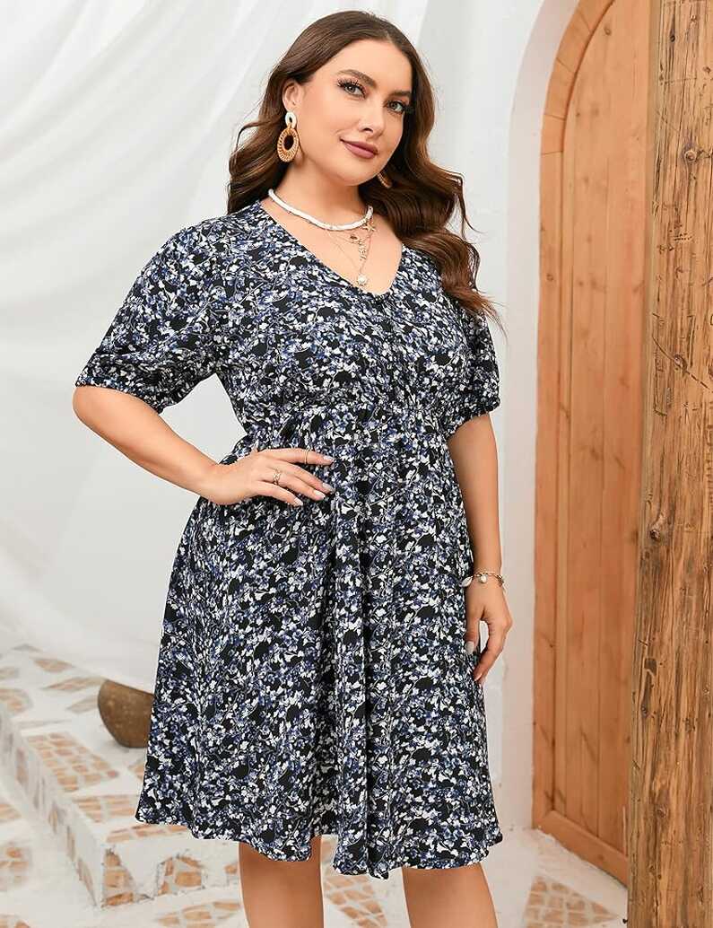 ShopWonder Plus Size Summer Dress Womens Plus Size V Neck Floral ...