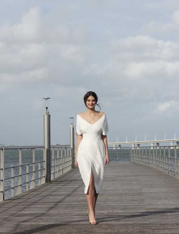 Short, Simple Wedding Dress Made of Satin, Tea-length Wedding ...