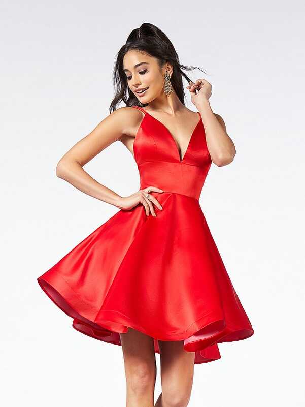 Short A-line Satin Dress with Deep Sweetheart and Strappy Back ...