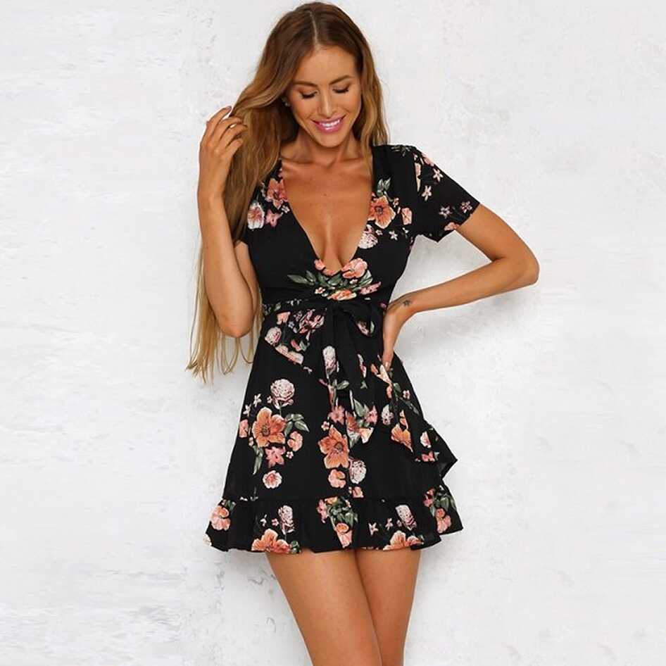 Short Black Print Summer Dress – Truly Majestic