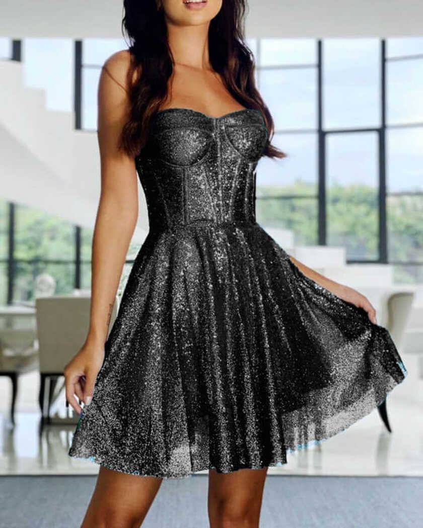 Short Black Sparkly Corset Homecoming Dress – Lisposa