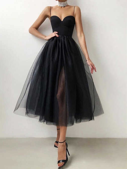 Short Black Tulle Prom Dresses, Little Black Formal Evening ...