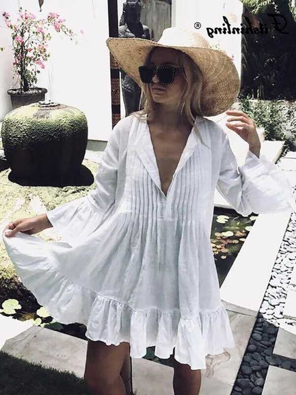 Short Bohemian White Beach Dress | White Beach Dress Sleeves ...