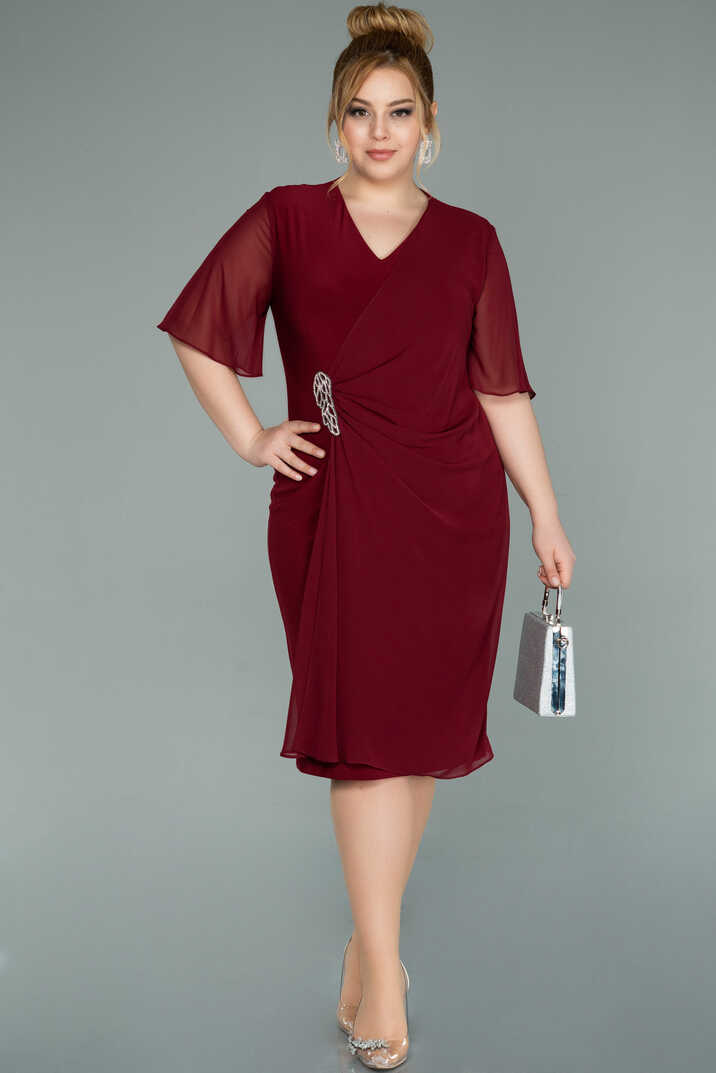 Short Burgundy Chiffon Plus Size Evening Dress ABK1299 | Abiyefon.com