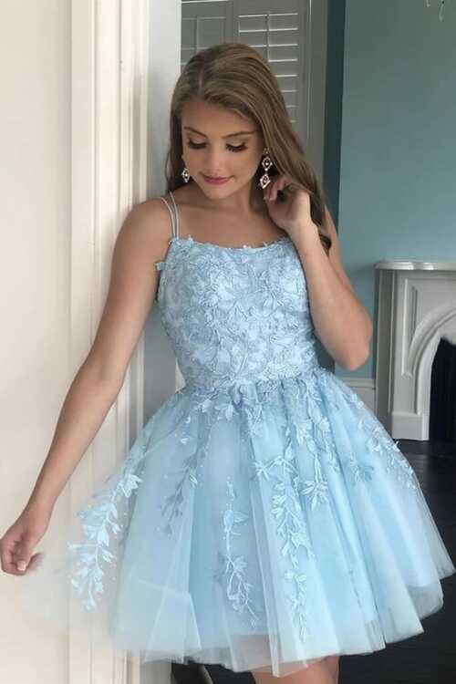 Short Dama Dress Light Blue Lace Homecoming Dresses Mini Prom ...