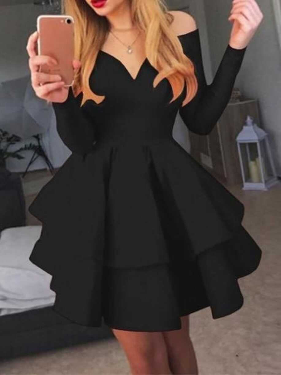 Short Dresses Elegant Deep V-neck Long-sleeved Princess Dress ...