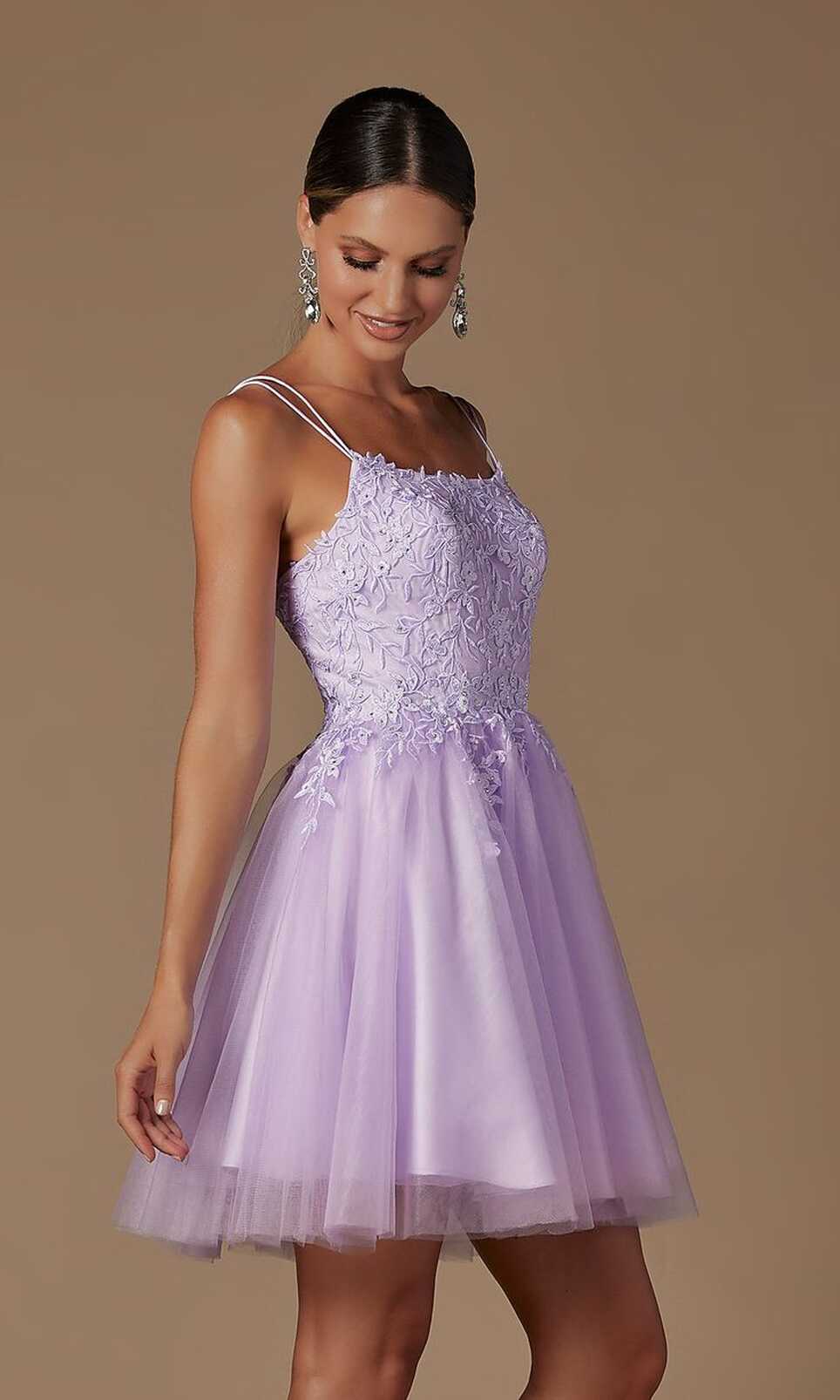 Short Embroidered Corset-Back Homecoming Dress