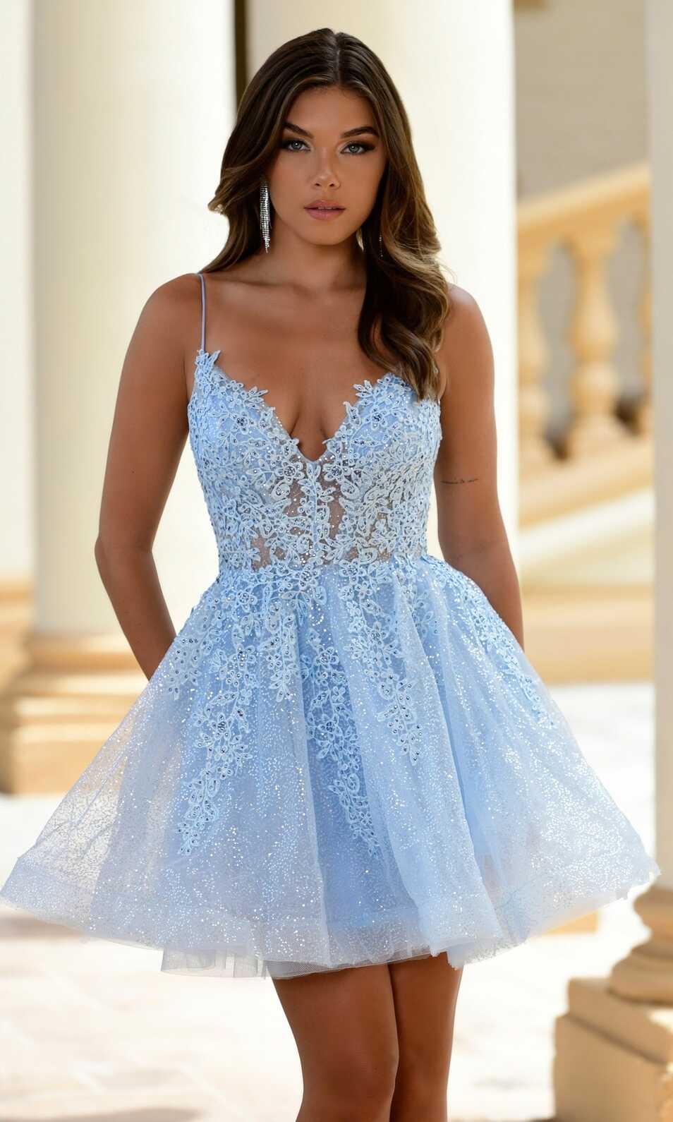 Short Light Blue Babydoll Party Dress - PromGirl