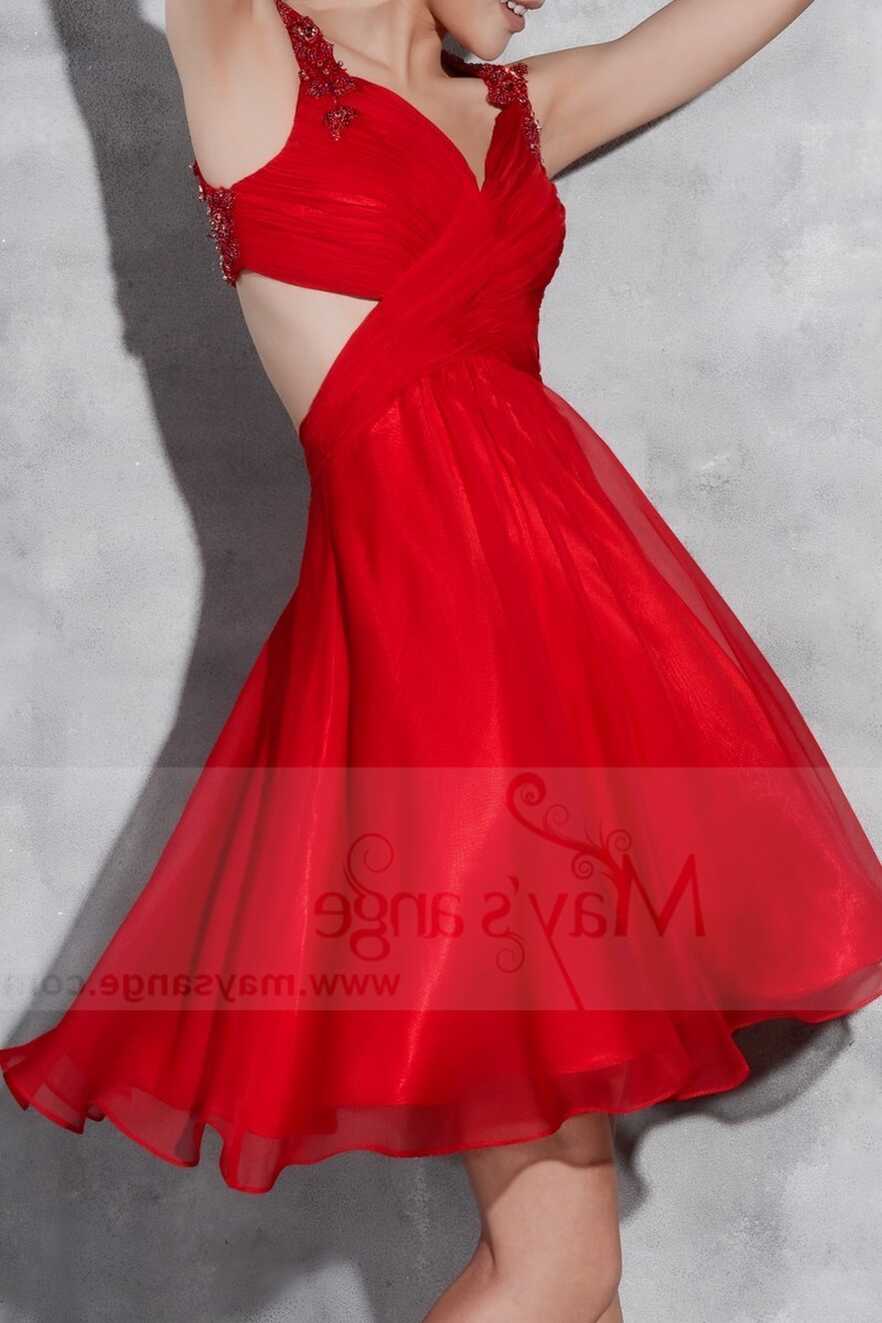 Short Open-Back Red Cocktail Dress With Imbroidered Straps