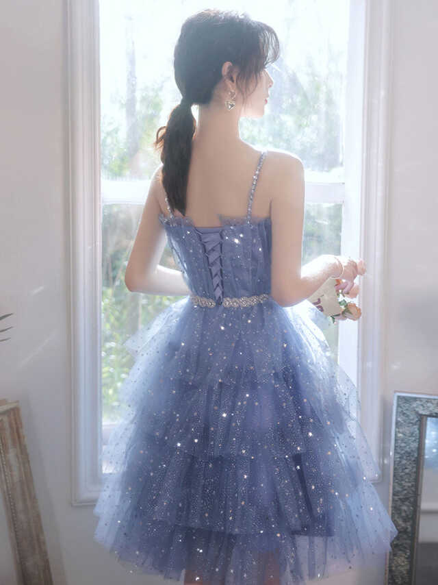 Short Puffy Blue Prom Dress, Tulle Short Blue Puffy Homecoming ...