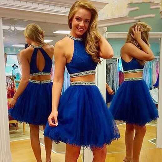 Short Royal Blue Beaded Crystal Tulle Royal Blue Homecoming Couple ...