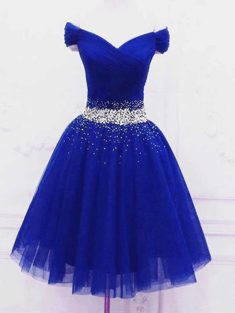 Short Royal Blue Beaded Prom Dresses, Short Royal Blue Beaded ...