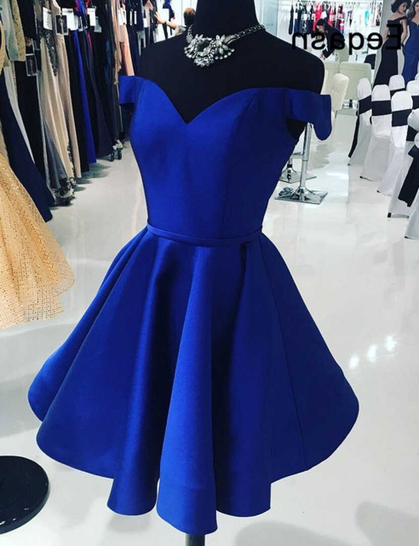 Short Royal Blue Cocktail Dresses Off the Shoulder A-Line Satin ...