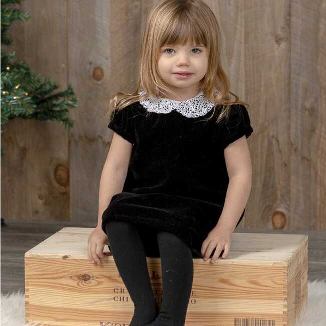 Short Sleeve Black Velvet Dress with Lace Collar – Hopscotch Baby ...