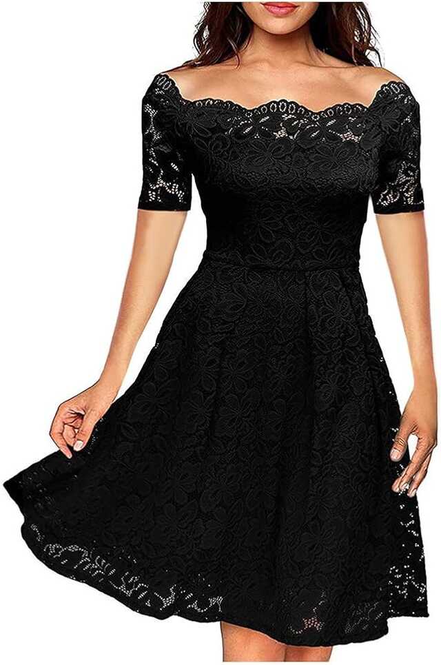 Short Sleeve Dress Off Shoulder Summer Lace Maxi Casual Womens ...