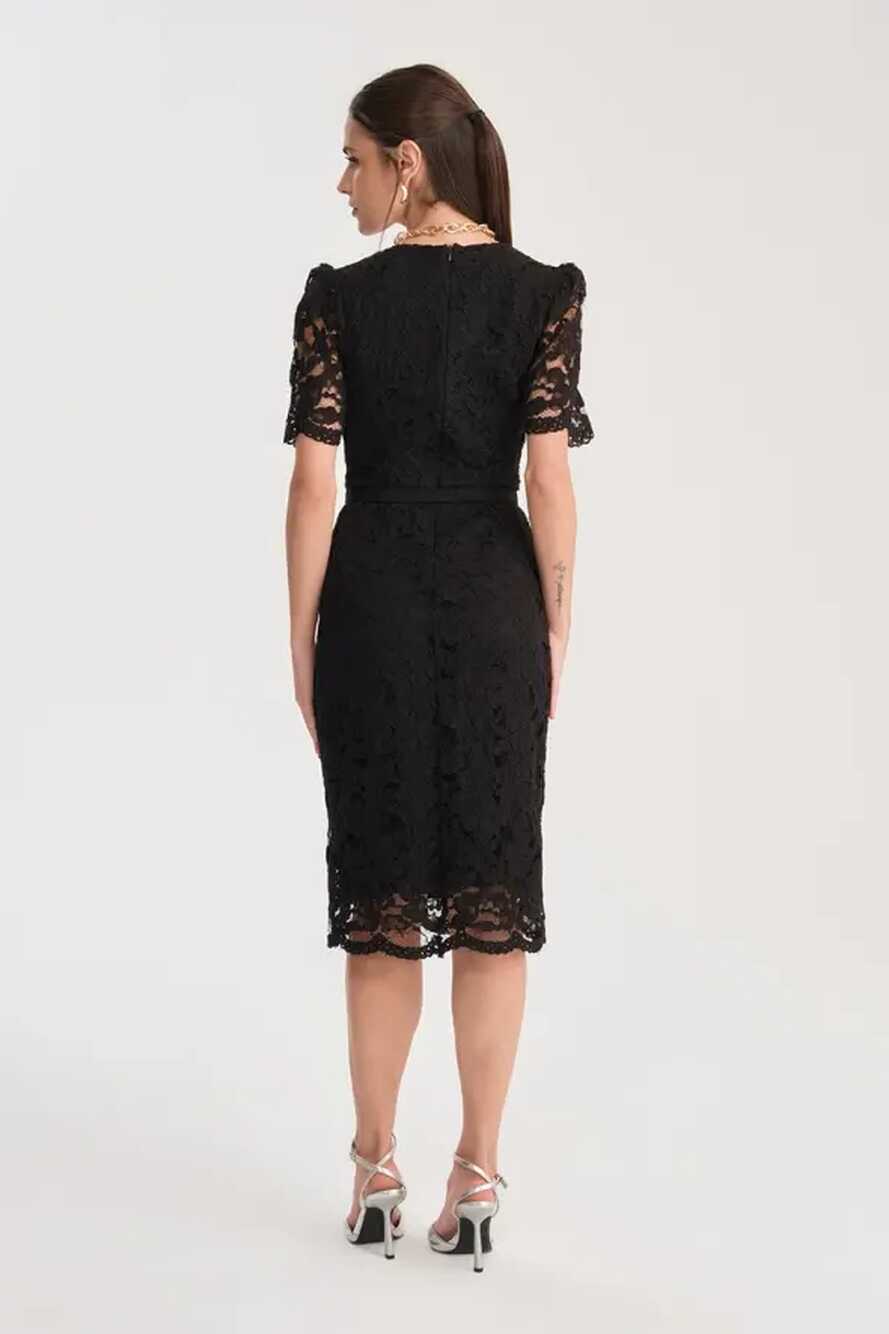 Short Sleeve Lace Dress -Black | Dress