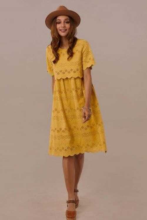 Short Sleeve Round Neck Natural Knee Length Mom Dress | Summer ...