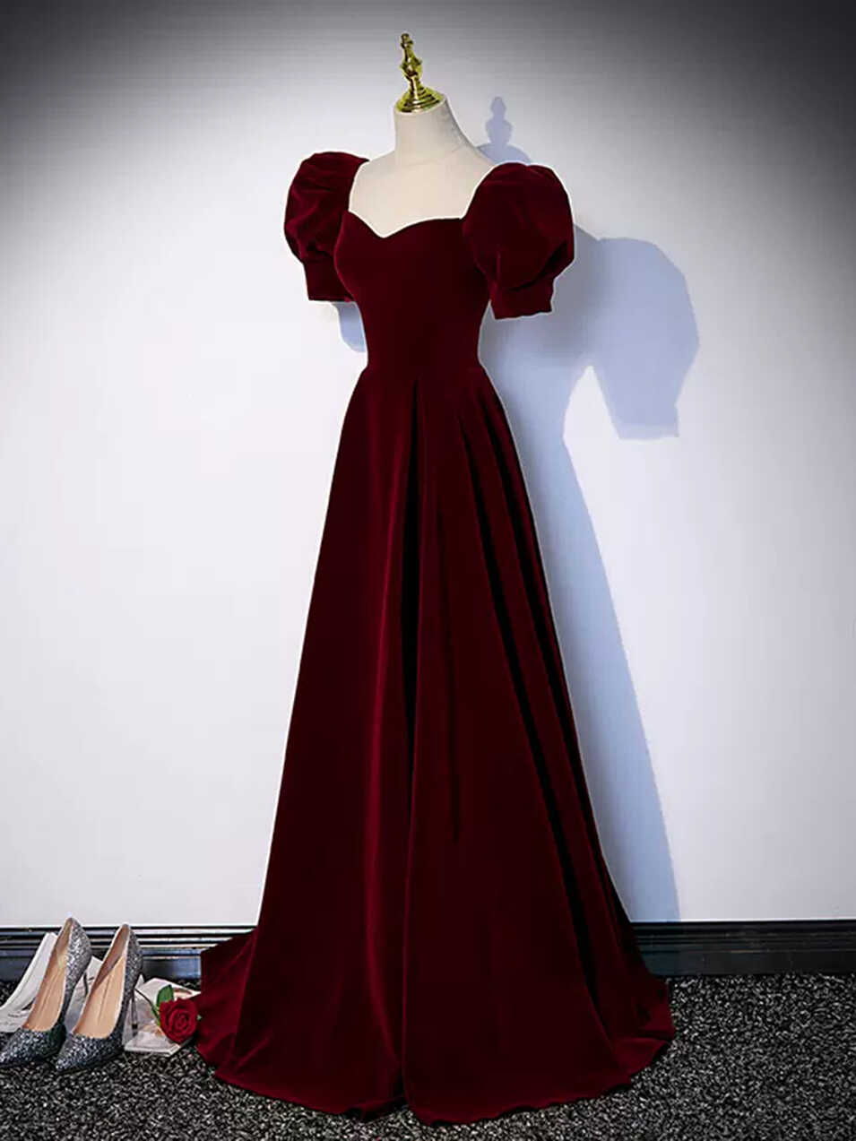 Short Sleeves Burgundy Long Prom Dresses, Wine Red Long Formal ...