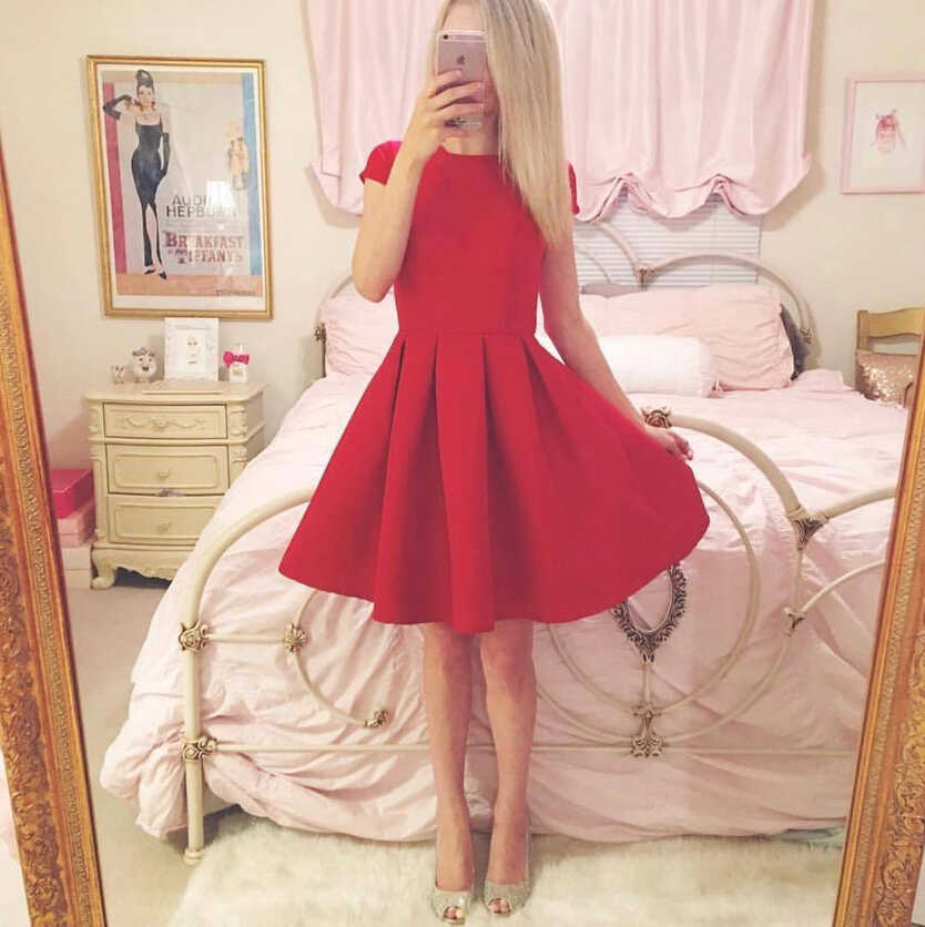 Short Sleeves Simple Cheap Short Red Homecoming Dresses Online ...