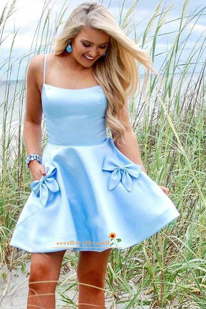 Short Spaghetti Straps Light Blue Homecoming Dress – daisystyledress