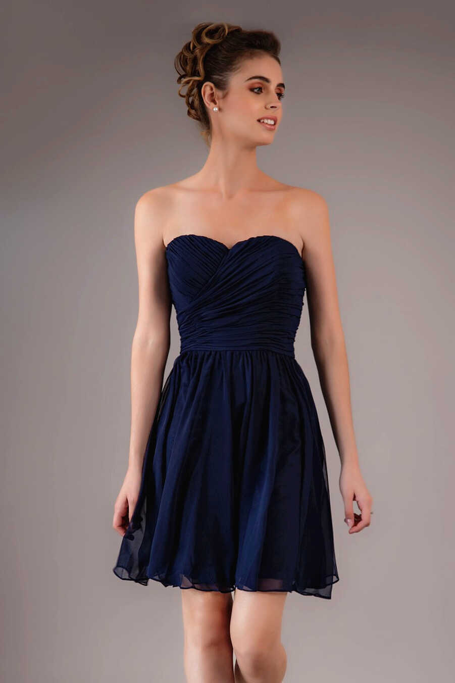 Short Strapless Navy Blue Cocktail Dress