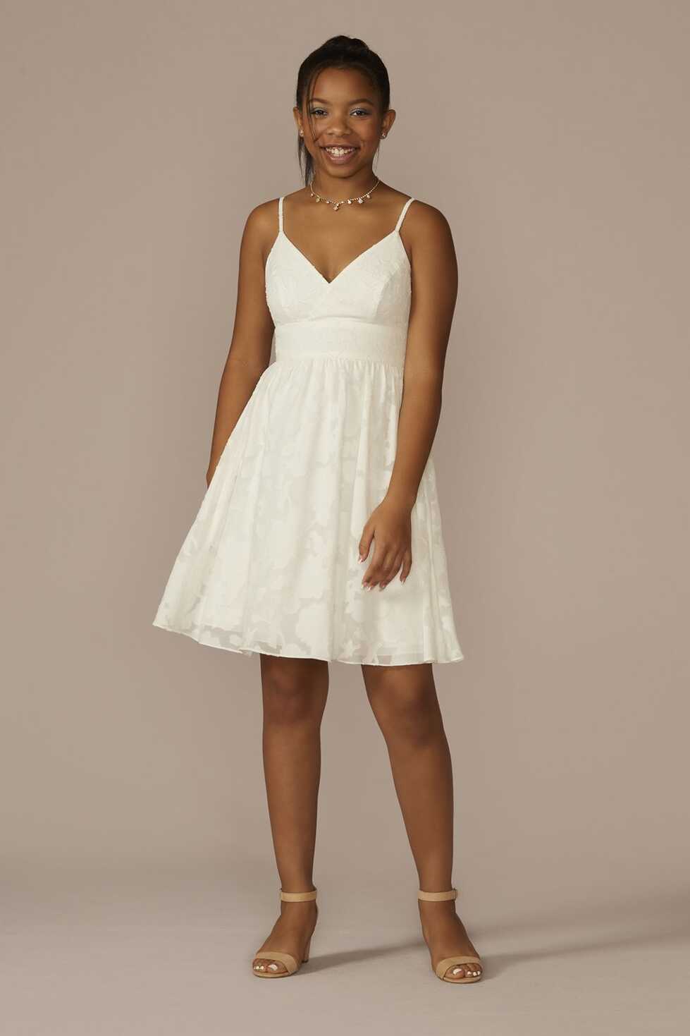 Short V-Neck Jacquard A-Line Dress | David&#39;s Bridal