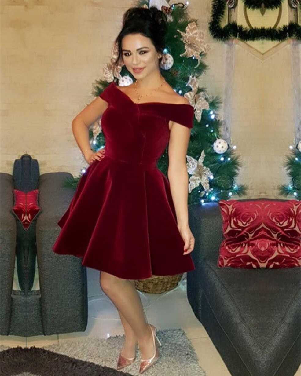 Short Velvet V-neck Homecoming Dresses Off Shoulder Cocktail Party ...