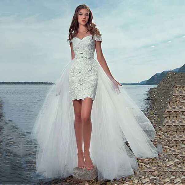 Short Wedding Dress Detachable Train | 2 1 Detachable Train ...